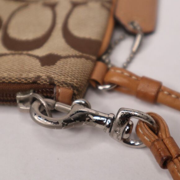 Coach Monogram Jacquard Wristlet Tan with Leather Strap Zip Closure 6.5in x 4in - Picture 4 of 7